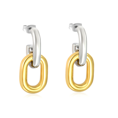 Stelluxe Stainless Steel And Gold Color PVD Double Ring Chain Earring