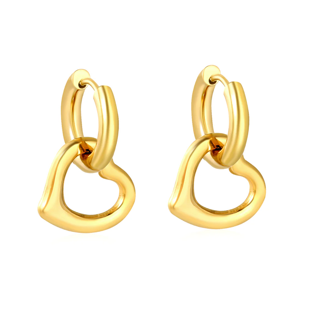 Stainless Steel Gold Color PVD Ear Hook Heart Earrings