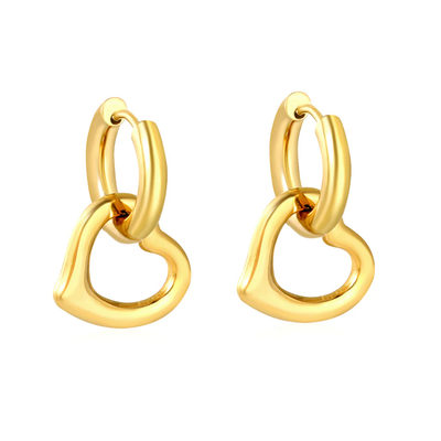 Stelluxe Stainless Steel Gold Color PVD Ear Hook Heart Earrings