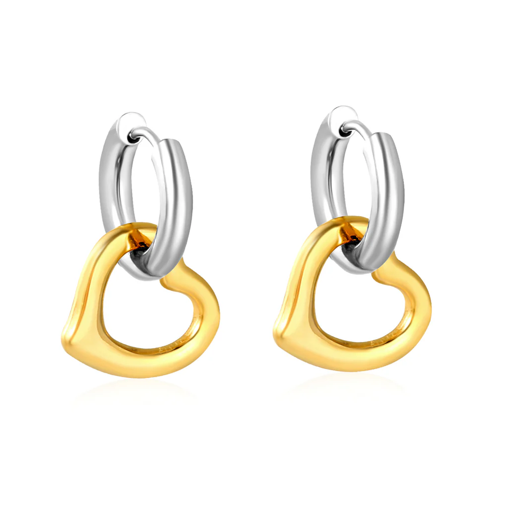 Stainless Steel Two-Tone Color PVD Ear Hook Heart Earrings
