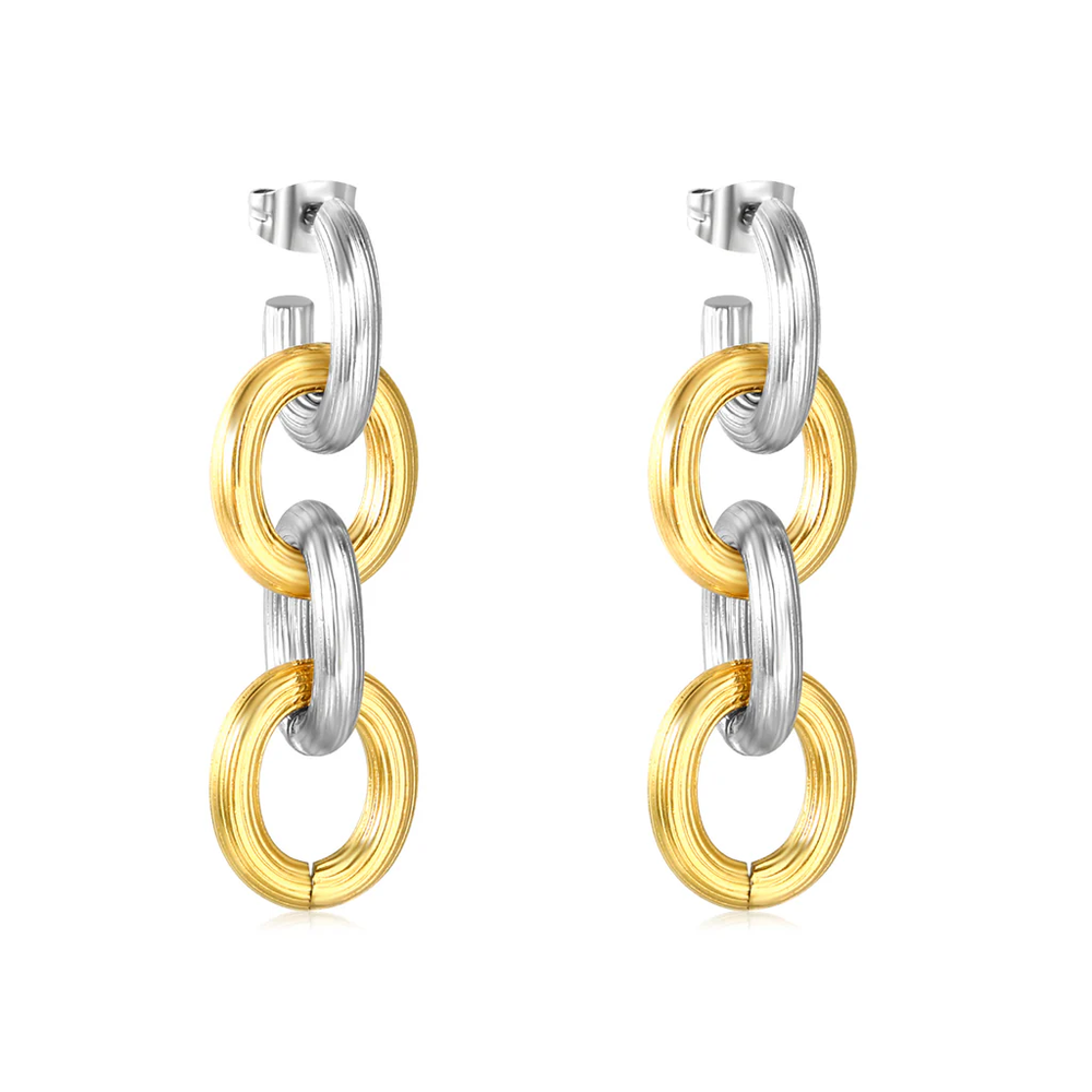 Stainless Steel Two Tone Color PVD Chain Shaped Earrings