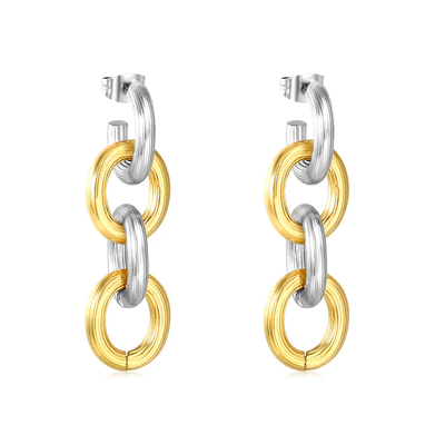 Stelluxe Stainless Steel Two Tone Color PVD Chain Shaped Earrings