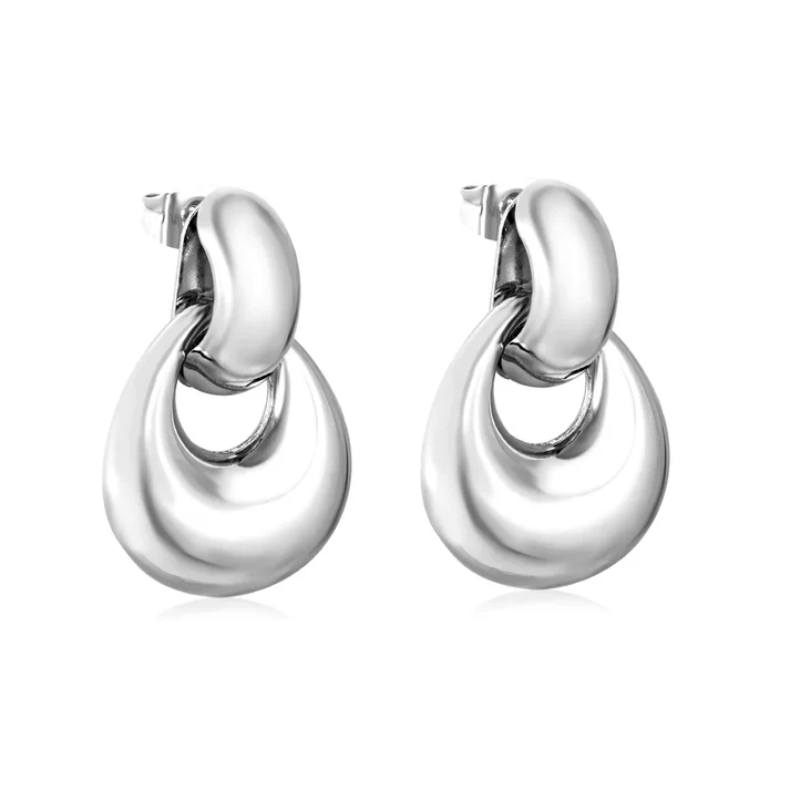 Stainless Steel Color PVD Hollow Tube Bead With Hollow Teardrop Earrings
