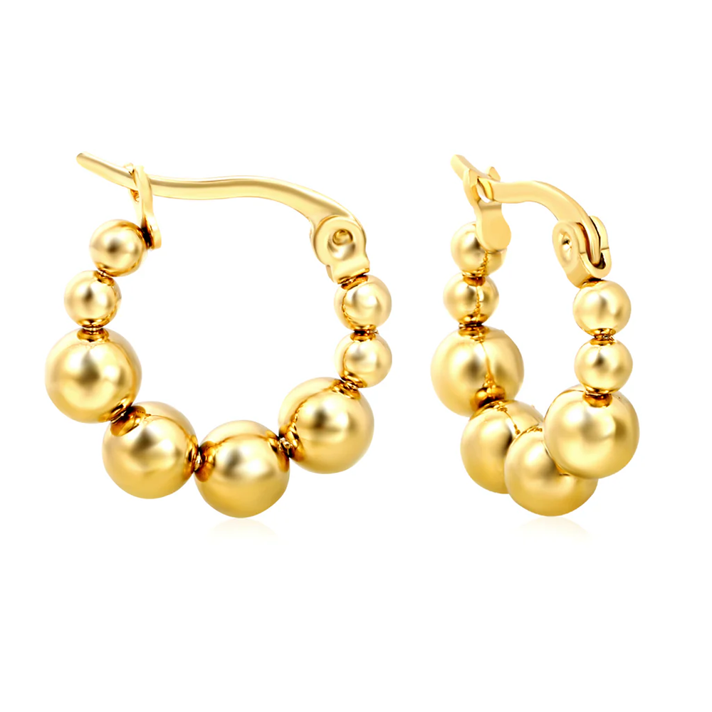 Stainless Steel Gold Color PVD Large Round Pearl Earrings