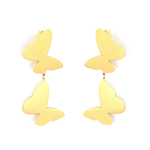Stelluxe Stainless Steel Gold Color PVD Swinging Tassel Butterfly Stud Earrings