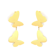 Stelluxe Stainless Steel Gold Color PVD Swinging Tassel Butterfly Stud Earrings