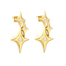 Load image into Gallery viewer, Tresoli Stainless Steel Gold Color PVD Diamond Four Pointed Star Earrings