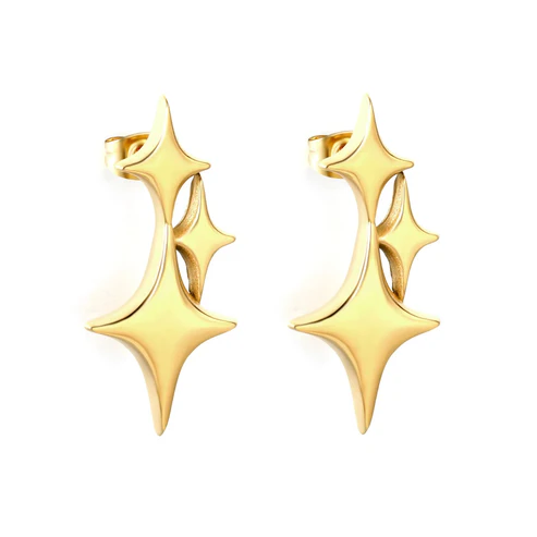 Stainless Steel Gold Color PVD Four Pointed Star Earrings