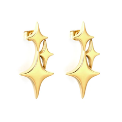 Tresoli Stainless Steel Gold Color PVD Four Pointed Star Earrings