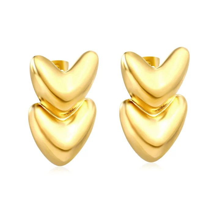Stainless Steel Gold Color PVD Heart Shaped Earrings