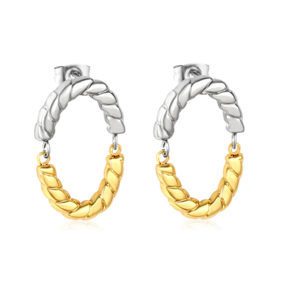 Stelluxe Stainless Steel Gold Color PVD Oval Twisted Ear Studs