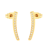 Stelluxe Stainless Steel Gold Color PVD Willow Leaf Eyebrow Diamond Stud Earrings