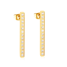 Load image into Gallery viewer, Stelluxe Stainless Steel Gold Color PVD Straight Bar Diamond Stud Earrings