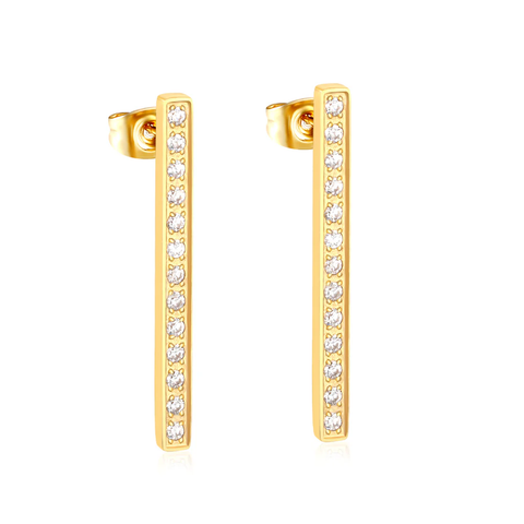 Stelluxe Stainless Steel Gold Color PVD Straight Bar Diamond Stud Earrings