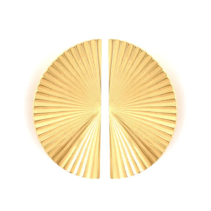Stainless Steel Gold Color PVD Laser Engraved Fan Shape Earrings