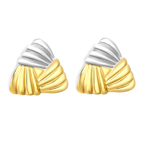 Stainless Steel And Gold Color PVD Woven Triangle Stud Earrings