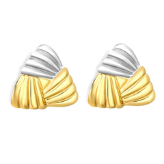 Tresoli Stainless Steel And Gold Color PVD Woven Triangle Stud Earrings