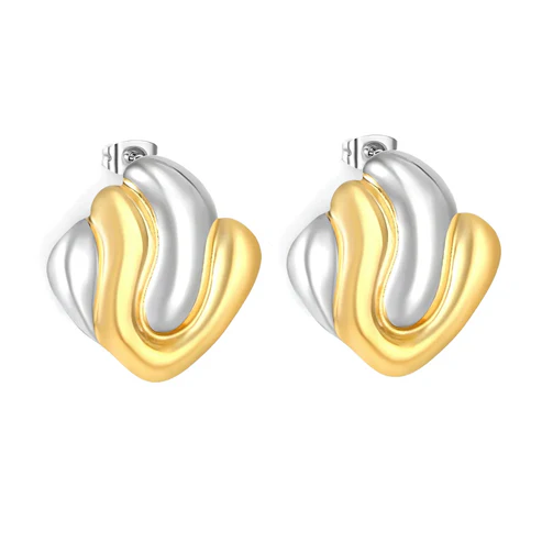 Stainless Steel And Gold Color PVD Geometric Color Blocking Earrings