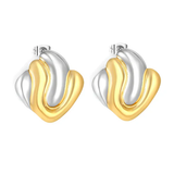 Tresoli Stainless Steel And Gold Color PVD Geometric Color Blocking Earrings