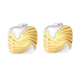 Tresoli Stainless Steel And Gold Color PVD Square Spiral Pattern Stud  Earrings