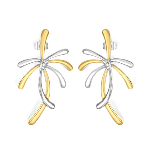 Stainless Steel And Gold Color PVD Firework Design Stud Earrings