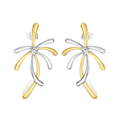 Tresoli Stainless Steel And Gold Color PVD Firework Design Stud Earrings