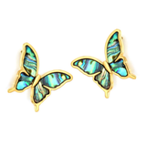 Tresoli Stainless Steel Gold Color PVD Abalone Shell Butterfly Stud Earrings