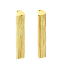 Load image into Gallery viewer, Tresoli Stainless Steel Gold Color PVD Smooth Semi Circle Stud Earrings With Round Snake Chain Tassel