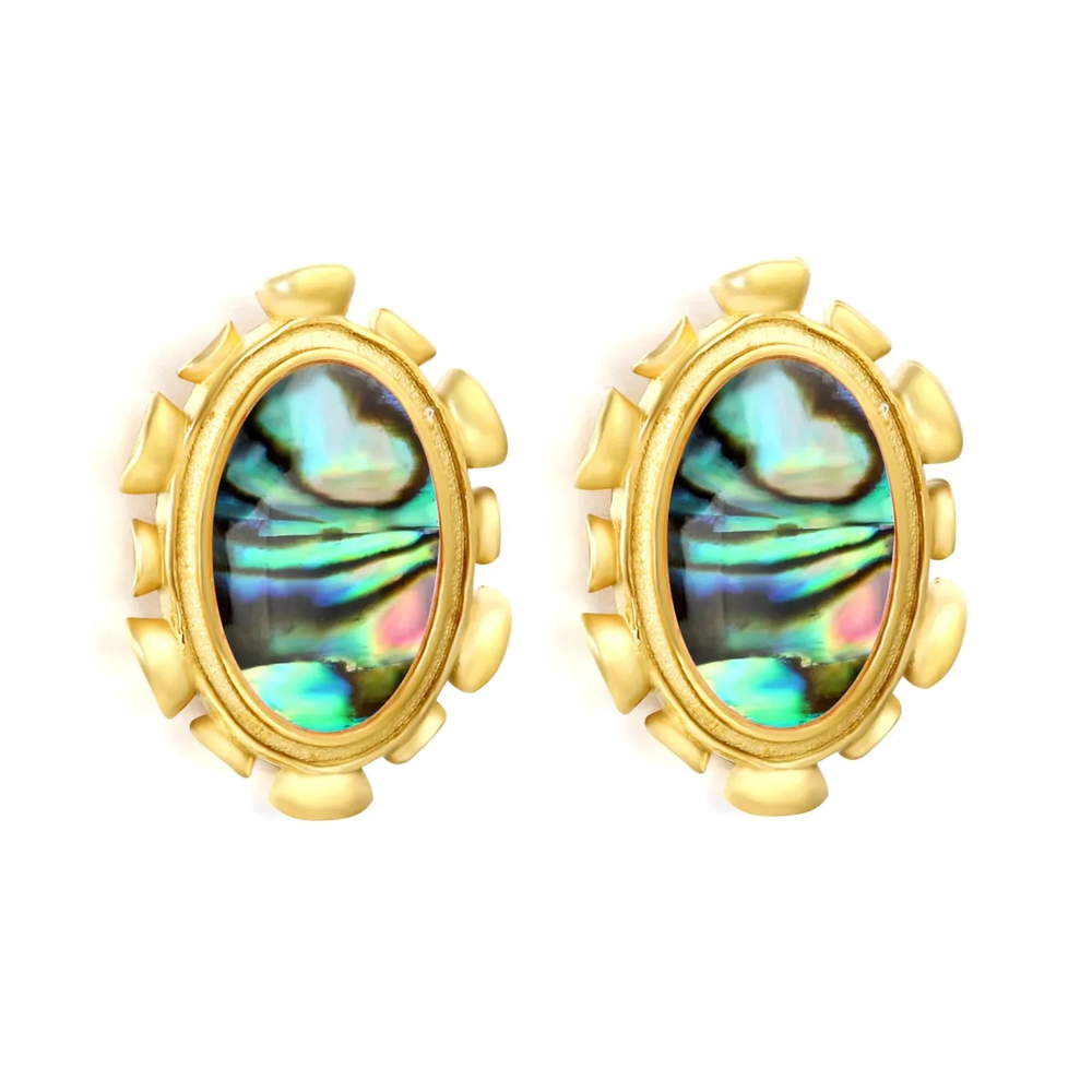 Stainless Steel Gold Color PVD Oval Abalone Shell Earrings