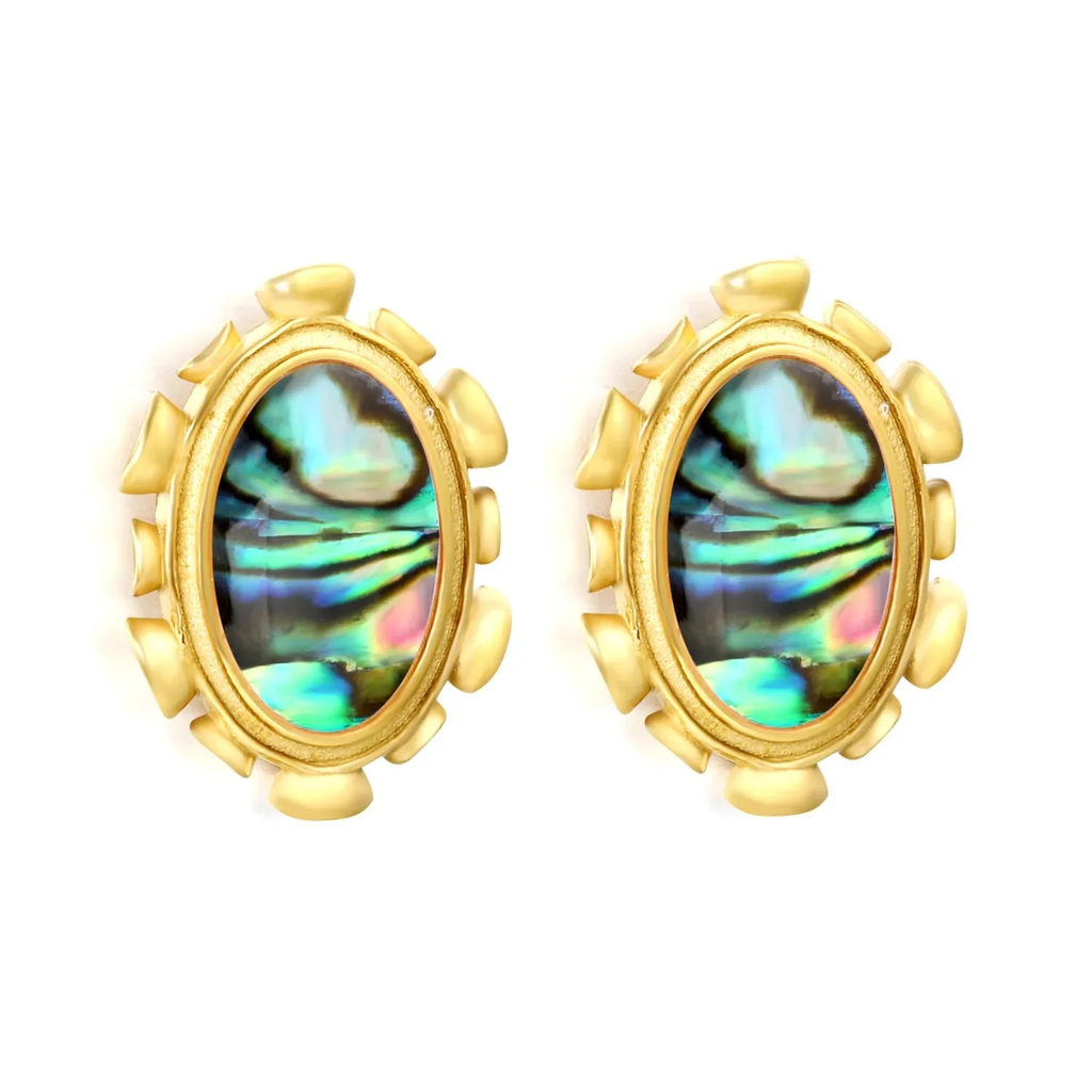 Tresoli Stainless Steel Gold Color PVD Oval Abalone Shell Earrings