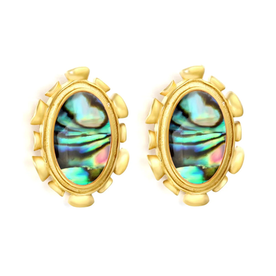 Tresoli Stainless Steel Gold Color PVD Oval Abalone Shell Earrings