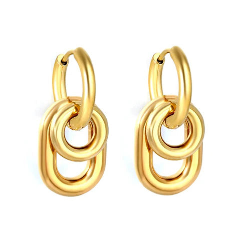Stainless Steel Gold Color PVD Oval Circle Earrings