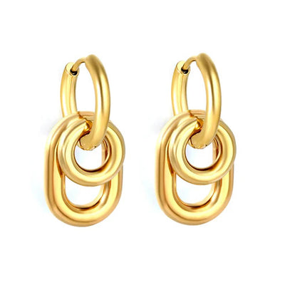 Stainless Steel Gold Color PVD Oval Circle Earrings