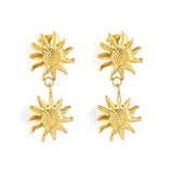 Stainless Steel Gold Color PVD Two Pieces Sunflower Design Tassel Dangle Stud Earrings