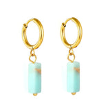 Stainless Steel Gold Color PVD Rectangular Natural Blue Stone Hoop Earrings