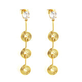 Stainless Steel Gold Color PVD White Zircon 3 Coil Spiral Stud Earrings