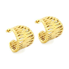 Stainless Steel Gold Color PVD Woven Hollow Out Geometric Earrings
