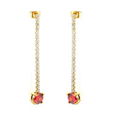 Stainless Steel Gold Color PVD Round White Zircon With Claw Chain And Red Rose Round Zircon Stud Earrings