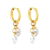 Stainless Steel Gold Color PVD Marquise White Zircon Hoop Earrings