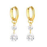 Stainless Steel Gold Color PVD Teardrop White Zircon Hoop Earrings
