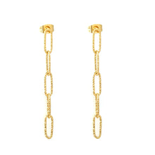 Load image into Gallery viewer, Tresoli Stainless Steel Gold Color PVD Textured Paperclip Chain Tassel Stud Earrings