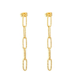 Tresoli Stainless Steel Gold Color PVD Textured Paperclip Chain Tassel Stud Earrings