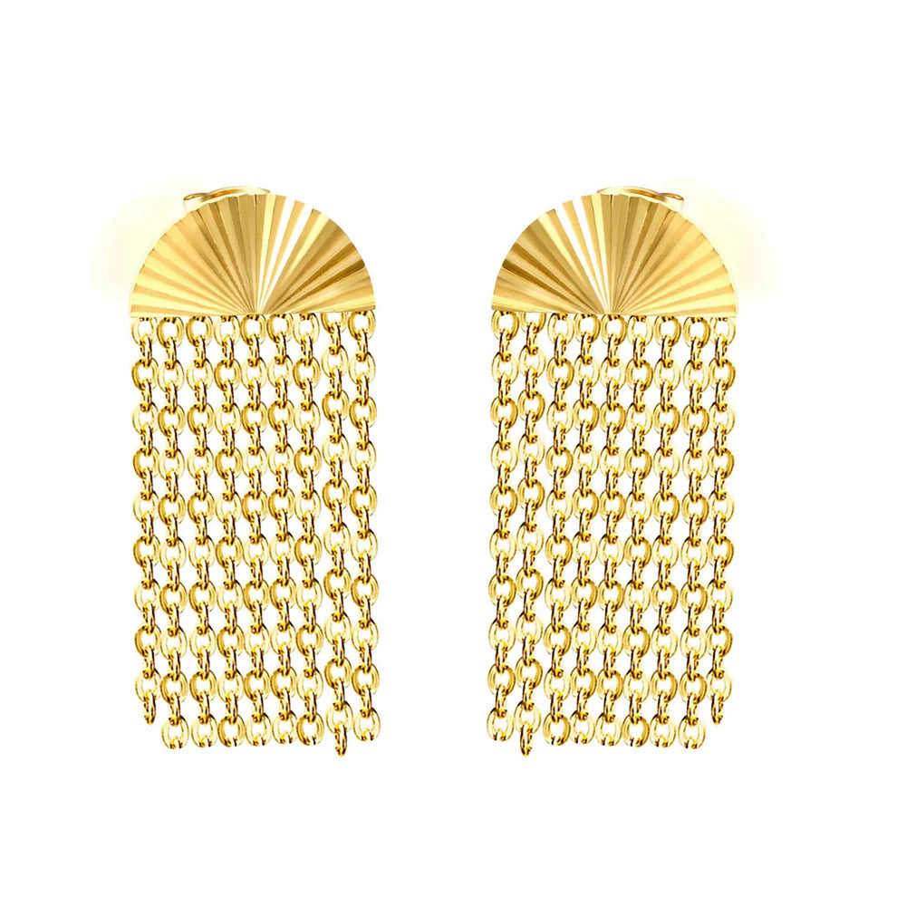 Stainless Steel Gold Color PVD Fan Shaped Semicircle Stud Earrings