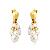 Stainless Steel Gold Color PVD Pearl Hanging Smooth Teardrop Stud Earrings