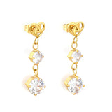 Stainless Steel Gold Color PVD Hollow Heart Knot White Cubic Zirconia Stud Earrings