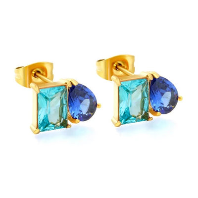 Stainless Steel Gold Color PVD Blue Stone Butterfly Stud Earrings