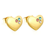 Stainless Steel Gold Color PVD Heart Mixed Zircon Stud Earrings