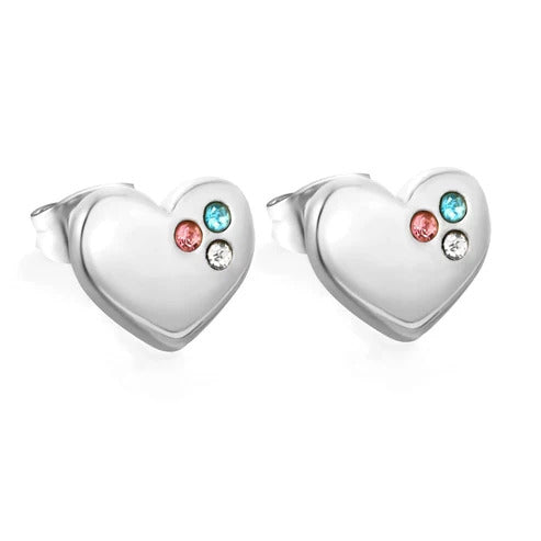 Stainless Steel Color PVD Heart Mixed Zircon Stud Earrings