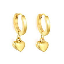Load image into Gallery viewer, Stainless Steel Gold Color PVD Polished Double Heart Hoop Earrings