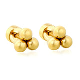 Tresoli Stainless Steel Gold Color PVD 3mm Three Beads Stud Earrings With Screw Pin And Round Twist Screw